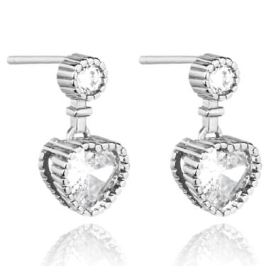 Imagem de LOMISS BRINCO FOLHEADO A OURO 18K CORAÇÃO ZIRCÔNIA CRAVEJADA (Prata)