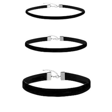 Imagem de Colar gargantilha de veludo preto para mulheres, colar gótico elástico macio, estilo retrô dos anos 90, joia de bruxa minimalista para cosplay de Halloween, conjunto de três peças