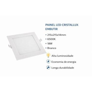 Imagem de Painel Led Cristallux Quadrada Embutir Branca - 18w 6500k