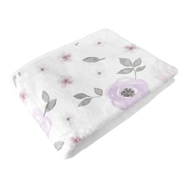 Imagem de Sweet Jojo Designs Cobertor infantil macio (floral boêmio roxo) para meninas, crianças, cobertores infantis 101,6 x 127 cm - Cobertores para bebês de lã Minky (aquarela lavanda, boêmio chique gasto)