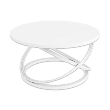 Imagem de YIXETO Mesa de centro redonda moderna, bancada de laje de rocha espessa, pernas de ferro, mesa larga, design de canto arredondado, adequado para varanda, quarto e sala de estar (branco, 80 x 45 cm