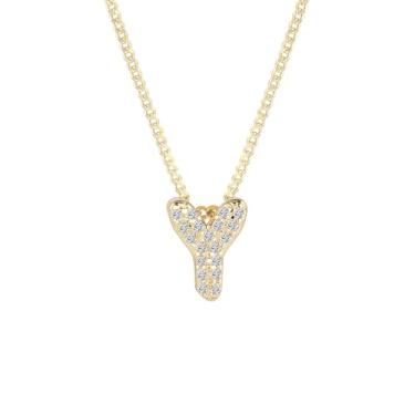 Imagem de Colar feminino banhado a ouro 14K com inicial – pingente grosso de letras de bolhas com strass, joia de nome personalizado para ela, colar delicado e elegante, presente de dia dos namorados