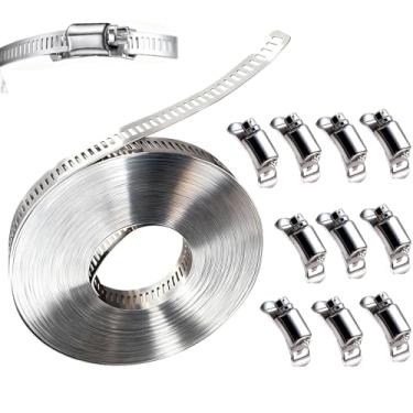 Imagem de Kit de braçadeira de mangueira, aço inoxidável 304 de 33 pés, cortado no tamanho com 20 fixadores resistentes - braçadeira de engrenagem sem-fim ajustável para bricolage, automotivo, HVAC, duto