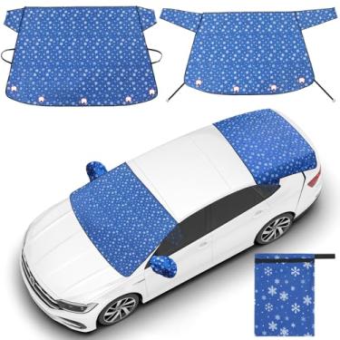 Imagem de Datanly 2 peças de capa de para-brisa para gelo e neve, tecido Oxford 600d resistente, acessórios de inverno, proteção frontal e traseira com bordas magnéticas, capas de espelho de asa para carro