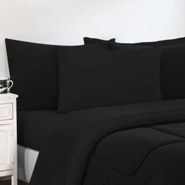 Imagem de Kit Edredom + Jogo De Lençol Malha 100% Algodão Gran Moratta 7 Peças Casal - Preto/Preto