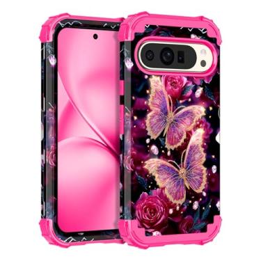Imagem de LONTECT Capa para Google Pixel 10 Pro XL, floral, à prova de choque, resistente, resistente, 3 em 1, híbrida, resistente, de alto impacto, capa protetora para Google Pixel 10 Pro XL, brilha no escuro