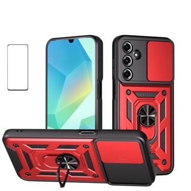 Imagem de Capa para Samsung Galaxy A16 5G com protetor de tela, capa para câmera deslizante, suporte resistente, capa protetora militar robusta para Samsung A16 5G (A16 vermelho)