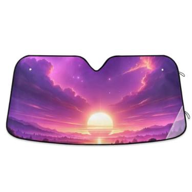 Imagem de Guarda-sol de carro roxo pôr do sol pára-brisa UV refletor de sol e calor cobertura completa para a maioria dos veículos
