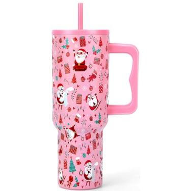 Imagem de Copo de Natal de 1,134 g com alça e canudo, caneca de café de viagem de aço inoxidável isolado com tampa, compatível com porta-copos, 100% à prova de vazamento, presentes de Natal para mulheres e