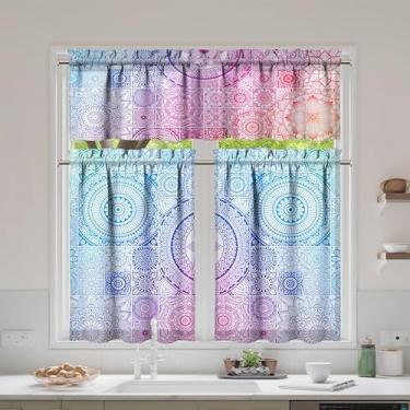 Imagem de mvhsuoem Conjunto de 3 peças de cortinas e sanefas de cozinha boêmias para decoração de cozinha, janelas sobre a pia, cortinas de arte de fazenda 69,8 x 91,4 cm