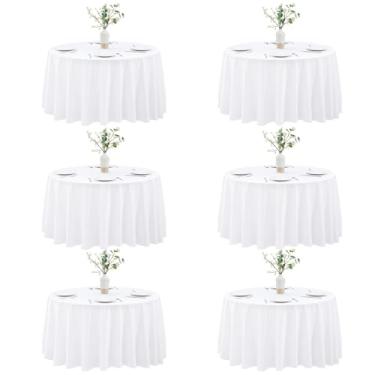 Imagem de ITWMTTO Toalha de mesa redonda de tecido de poliéster – toalha de mesa redonda branca reutilizável e lavável (pacote com 6, 228 cm de diâmetro)