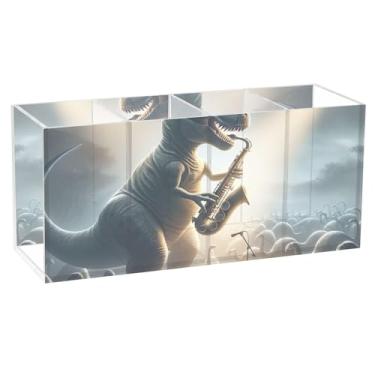 Imagem de TSENQUE Porta-canetas divertido, personalizado, fofo, para arte de mesa, dinossauro, músico, arte engraçada, suporte de pincel de acrílico, copos de lápis estacionários