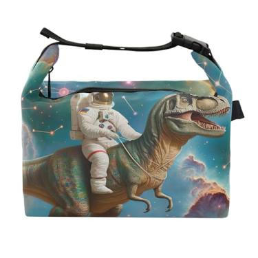 Imagem de TSENQUE Lancheira personalizada astronauta t Rex Space Galaxy para mulheres rosa divertida lancheira para trabalho reutilizável bolsa térmica para trabalho