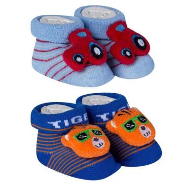 Imagem de Kit 2 Meias Sapatinho Pantufa Bebê Saída Maternidade Recém Nascido Men