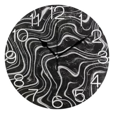 Imagem de GAIGEO Relógio de parede analógico decorativo redondo sem tique-taque silencioso relógio de cozinha de escritório, decoração de parede retrô moderna art déco, cinza preto irregular fluido, 25 cm