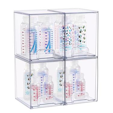 Imagem de Sorbus Gavetas de armazenamento de acrílico empilháveis, pacote com 4 caixas organizadoras de plástico transparente para mamadeiras, maquiagem, banheiro, penteadeira e organização de bancada de