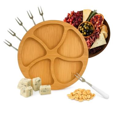 Imagem de Kit Petisqueira Redonda com 6 Garfos para Frios e Queijos, Gamela, MDF