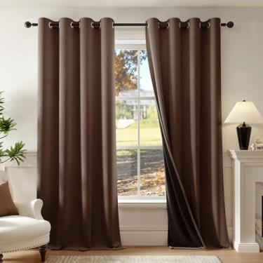 Imagem de Beauoop Cortinas blackout 100% de comprimento 2 painéis para quarto, sala de estar, marrom café, escurecimento, isolamento térmico, à prova de som, ilhós, cortinas de janela superior, 52 x 96, 2
