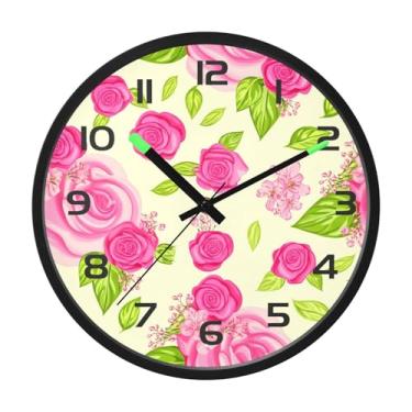 Imagem de CEBUGI Relógio de parede com luz noturna de 30,5 cm que brilha no escuro com sensor de voz, rosas, relógios de parede operados por bateria para decoração de quarto e sala de estar