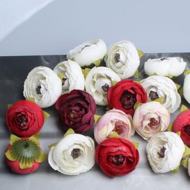 Imagem de 10 peças de decoração de flores de rosas artificiais, conjunto de cabeças de flores decorativas em estilo rosa para mesa de casamento em casa e decoração de arranjos florais, vermelho brilhante