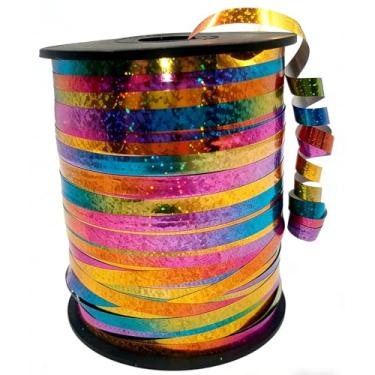 Imagem de Fita de ondulação a laser prata de 500 metros 5 mm rolo encaracolado para embrulho de presente, festa, festival, casamento, aniversário etc. (arco-íris)