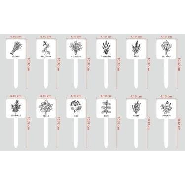 Imagem de AnyDesign 24 peças de placas de etiquetas de plantas de ervas, 12 estilos, marcadores de ervas de jardim, à prova d'água, branco, etiquetas quadradas, etiquetas de estaca de plantas com nomes para