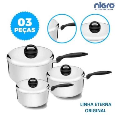 Imagem de Jogo de Panelas Nigro Eterna 3Pçs c/ Tampa Alumínio Polido