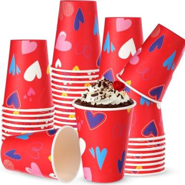 Imagem de Jingmore 50 peças de copos de papel de dia dos namorados 340 g conversação coração copos descartáveis dia dos namorados chocolate quente café chá beber para aniversário suprimentos de festa de