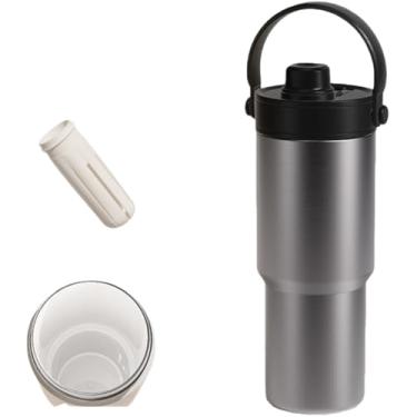 Imagem de Copo de água isolado de 740 ml - adequado para porta-copos, copo à prova de vazamento - feito de aço inoxidável reutilizável e cerâmica como forro - presente para homens e mulheres. (forro de cerâmica