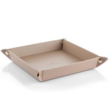 Imagem de Vlando Bandeja de manobrista para homens e mulheres, organizador de mesa-de-cabeceira, suporte coletor para cômoda, mesa de armazenamento, cabeceira, joias de couro PU para viagem, tigela para chaves