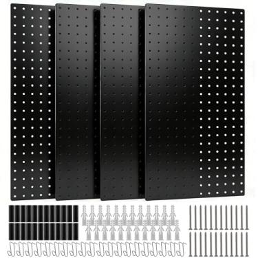 Imagem de DEWEL Peg Board, painéis de metal de 58,4 cm x 30,5 cm, pacote com 4 organizadores de placa de metal com acessórios (4 peças preto)