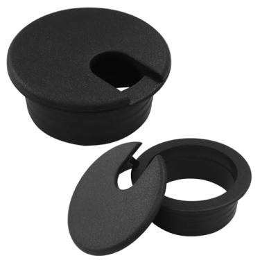 Imagem de Kyuionty Ilhó de mesa preto de 38 mm, capa de plástico com orifício de plástico, organizador de fios para mesa de computador, gerenciamento de cabos de mesa para escritório em casa/suportes de TV