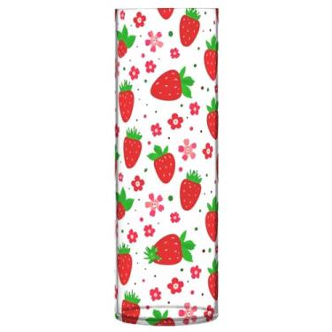 Imagem de CEBUGI Vaso de flores de morangos vermelhos 10 x 30 cm, vaso cilíndrico para flores, vaso transparente inquebrável para decoração de casa de festa de casamento