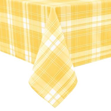 Imagem de Hiasan Toalha de mesa xadrez Buffalo quadrada – Capa de mesa impermeável resistente a rugas e manchas, toalha de mesa lavável para festa, jantar, casamento, acampamento, 187 x 182 cm, amarela