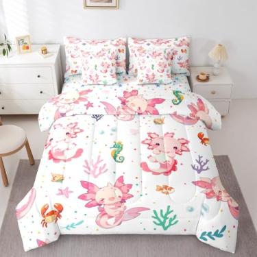Imagem de Erosebridal Conjunto de edredom Axolotl com 7 peças, rosa, kawaii, para crianças, meninos, meninas, colorido, conjunto de cama com 2 fronhas