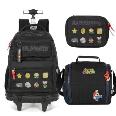 Imagem de Kit Mochila De Rodinha Lancheira Estojo Bolsa Super Mario-Unissex