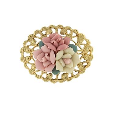 Imagem de 1928 Joias Rosa e Marfim Genuína Porcelana Rosa Cluster Filigrana Pino, Feito à Mão Intemporal Vintage Inpired Flores, Ótimo para Vestidos, Cachecóis, Chapéus, Lapelas, Feito nos EUA