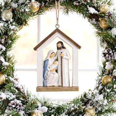 Imagem de Enfeite de presépio de Natal – Decoração de pendurar da Sagrada Família com José, Maria e Menino Jesus, Árvore de Natal Religiosa para Decoração de Casa de Férias (Ornamento de Natividade 8,5 cm)