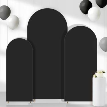 Imagem de CORNER LACE Conjunto de 3 capas de pano de fundo de arco (1,8 m/1,2 m, preto), 2 lados, elastano com elástico e parte superior redonda Chiara Arch para decoração de chá de bebê, casamento, festa de