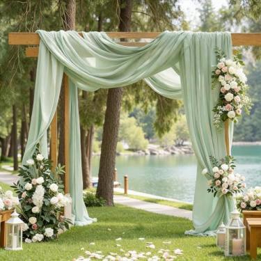 Imagem de Shillance Tecido drapeado de arco de casamento verde sálvia, 1 pacote com 73,7 cm x 5,8 m, tecido transparente, cortina de arco, cortina de teto, para decoração de festa de aniversário de casamento