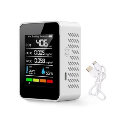 Imagem de CHEOTIME Detector de CO2 com tela em tempo real, monitor de qualidade do ar, medidor de dióxido de carbono 5 em 1 com sensor, temperatura, umidade, TVOC para uso doméstico ou no escritório