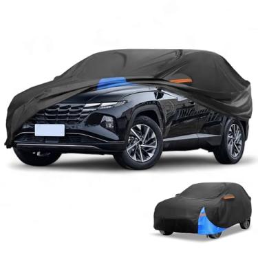Imagem de Partuto Capa de carro à prova d'água para todos os climas - proteção externa total resistente a UV para Hyundai Tucson 210D-PU preto azul com zíper lateral direito