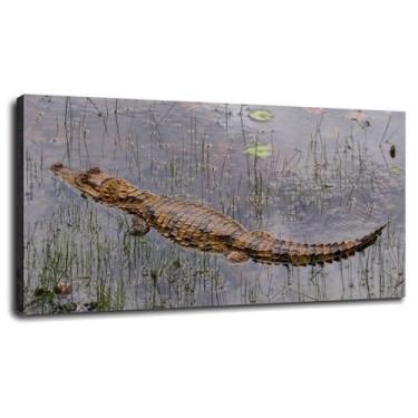 Imagem de Crocodile Wall Art réptil impressão em tela Cayman pôster para casa conjunto de 1 decorações com moldura 33.0 cm x 20.3 cm
