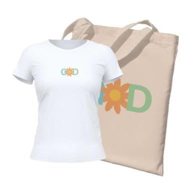 Imagem de Kit Ecobag + Camiseta Feminina - God  Branca, M