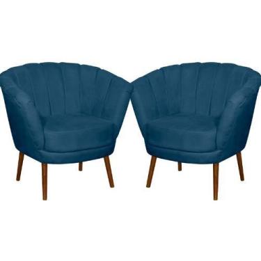 Imagem de Kit 02 Poltrona Pétala Flor Decorativa Suede Azul Marinho - Sonho das 