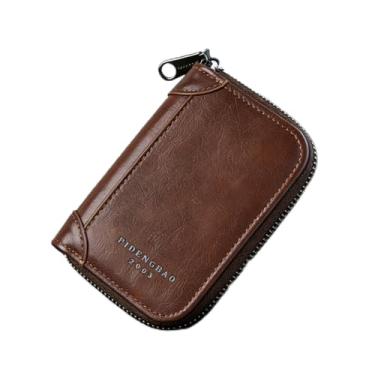 Imagem de Carteira masculina vintage com zíper de couro sintético para dinheiro e cartões, porta-cartões de crédito compacto, presente para ele, Café, Retrô