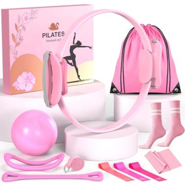 Imagem de Consripie Conjunto de equipamentos de Pilates para mulheres, anel e bola de Pilates, equipamento de treino de Pilates em casa, com anel mágico de círculo de 38 cm e faixas de resistência, um item