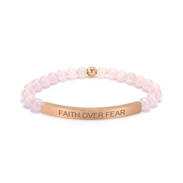 Imagem de cusurlove Pulseira feminina inspiradora de quartzo rosa, banhado a ouro 18K, joia de fé, bíblia religiosa cristã, presente para encorajamento, amor e força, Medium, Cristal, Sem Pedra Preciosa