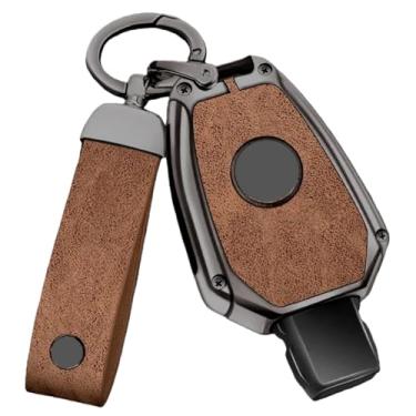 Imagem de Capa de couro de liga de zinco com 2/3 botões para chave remota de carro compatível com Benz ABGR Classe GLA GLK W176 W204 W251 W463 Acessórios.(C-gun brown)
