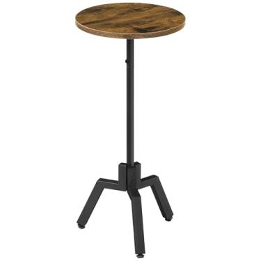 Imagem de YATINEY Mesa lateral redonda, mesa de bebida pequena com base de tripé, mesa de canto compacta, mesa de martini com detalhe de pedestal para espaços pequenos, quarto, fácil montagem, marrom rústico e